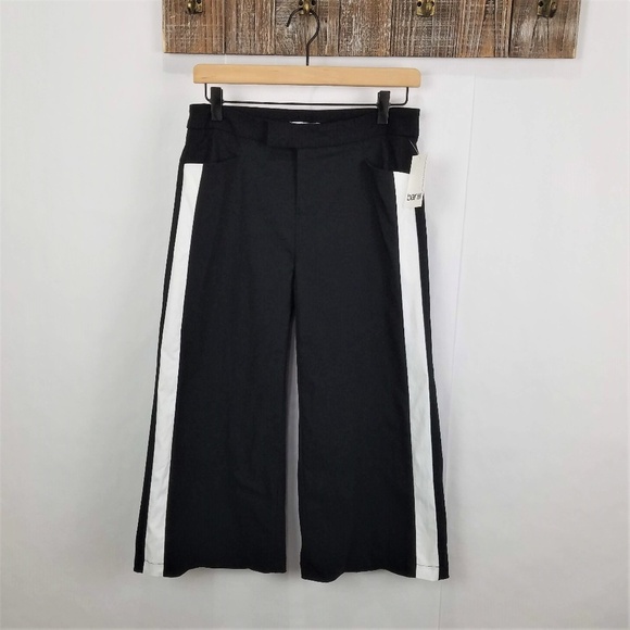 NWT Bar III Wide‑Leg Cropped Pants Black with Racer Stripe - Picture 2 of 7